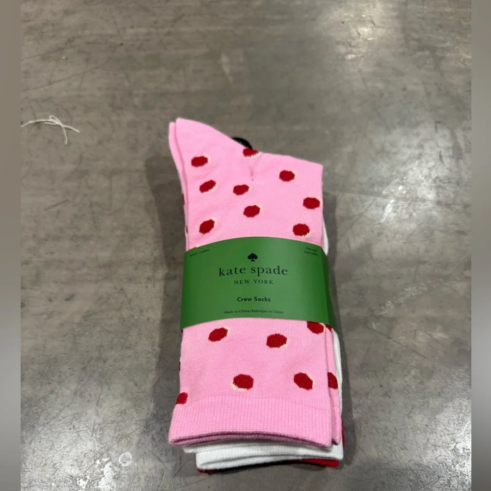 Kate Spade ♠️ trio of  Pink Polka Dot Crew Socks plus solid white/red pairs